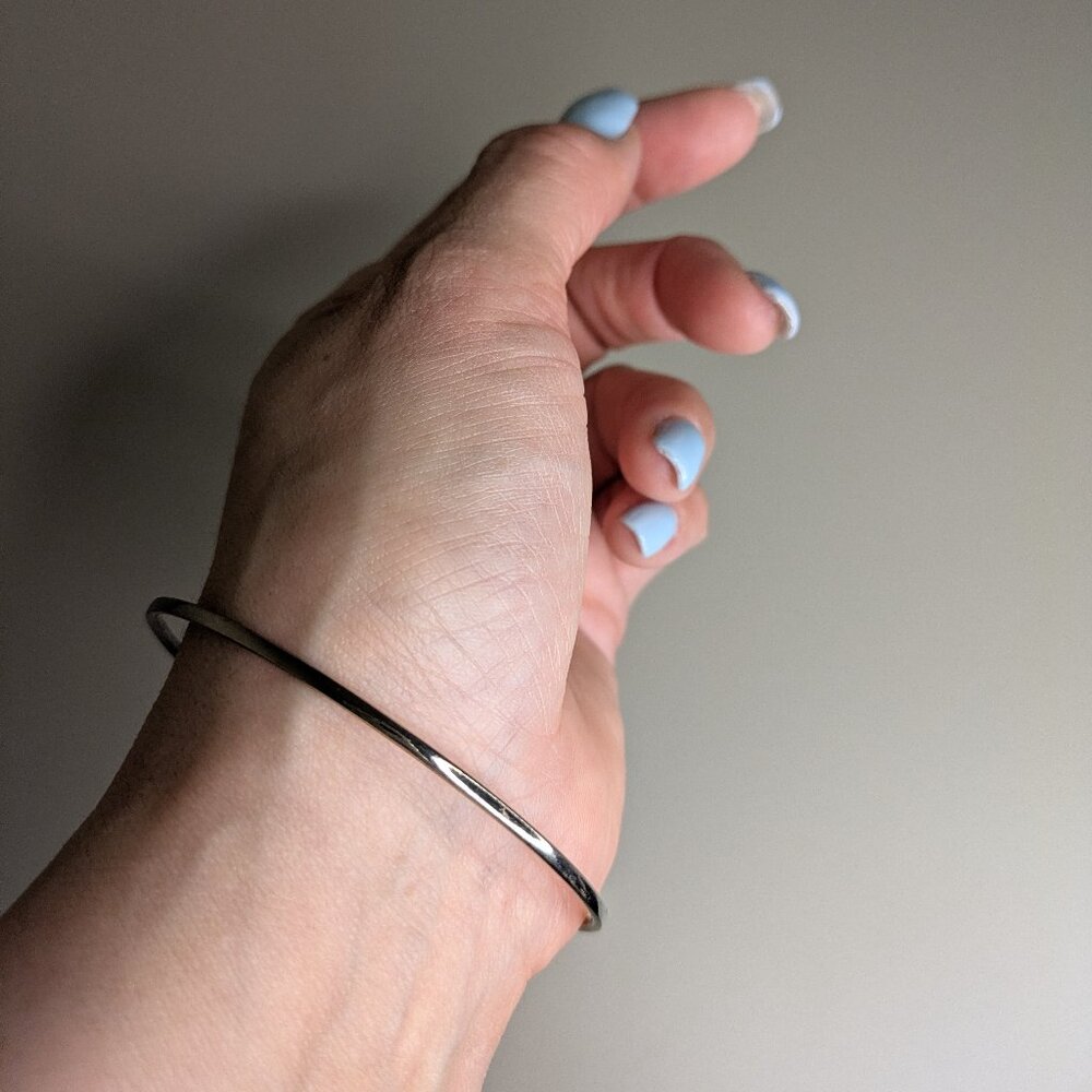 Slim Silver Tone Bangle Minimalist Bracelet Thin Stackable Wrist Bangle